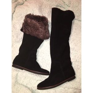 SAM EDELMAN Suede Faux Fur Over the Knee Boots